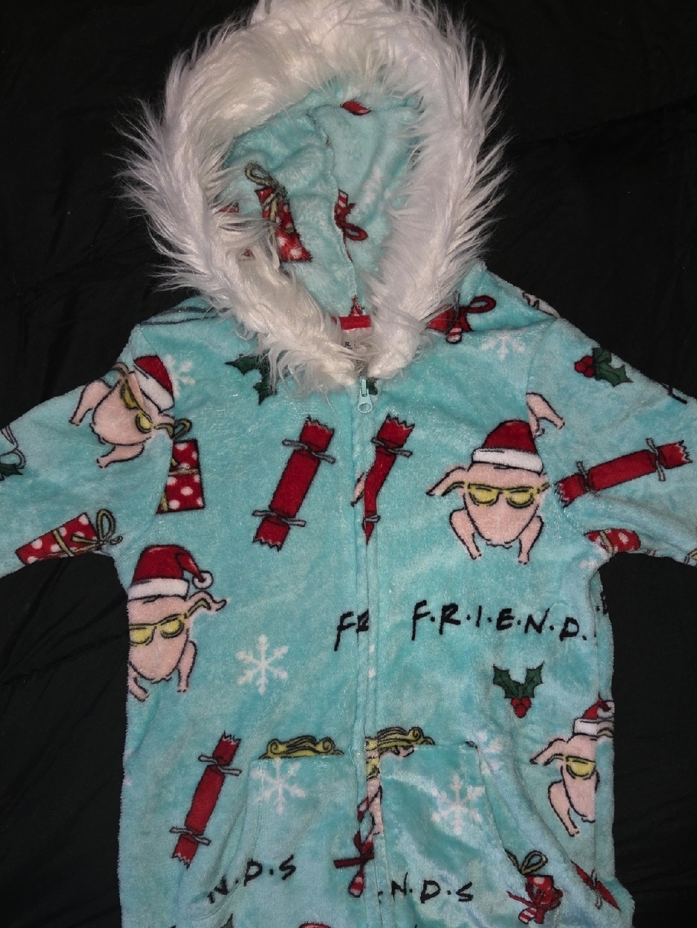 FRIENDS Mint Green Holiday Sleepwear Onesie with Red Trim